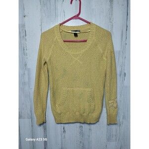 Fox Racing Women Sweater Sz XS Yellow Fox Logo Embroidered On Arm  Long Sleeve